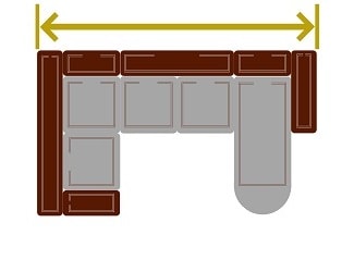 Обозначение ширины П образного дивана с кресельной секцией и оттоманкой