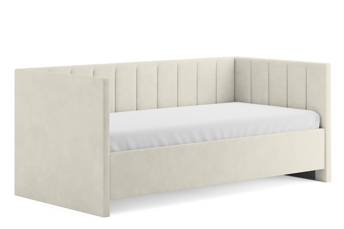 Детская кровать Alice с высокими бортиками и спинкой в белом велюре для детей от 3 лет