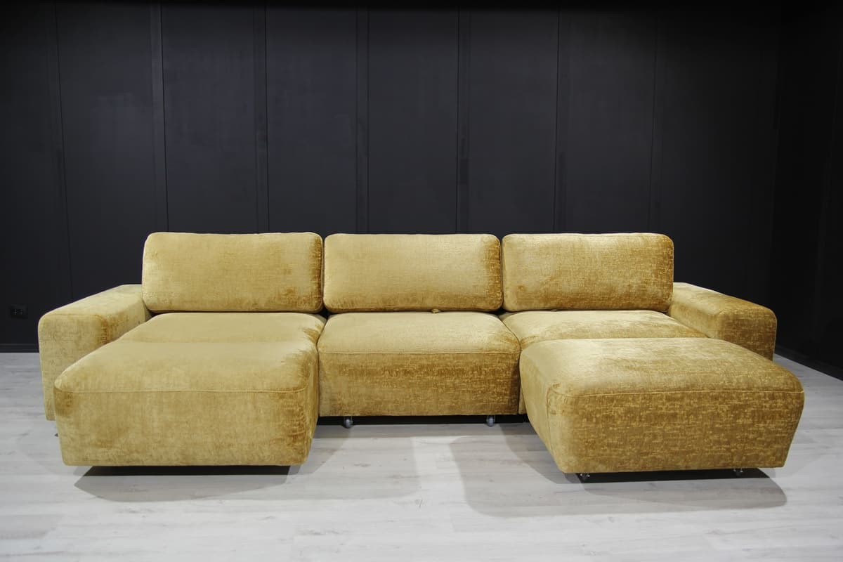 Модульный угловой диван Бостон с оттоманкой и пуфом