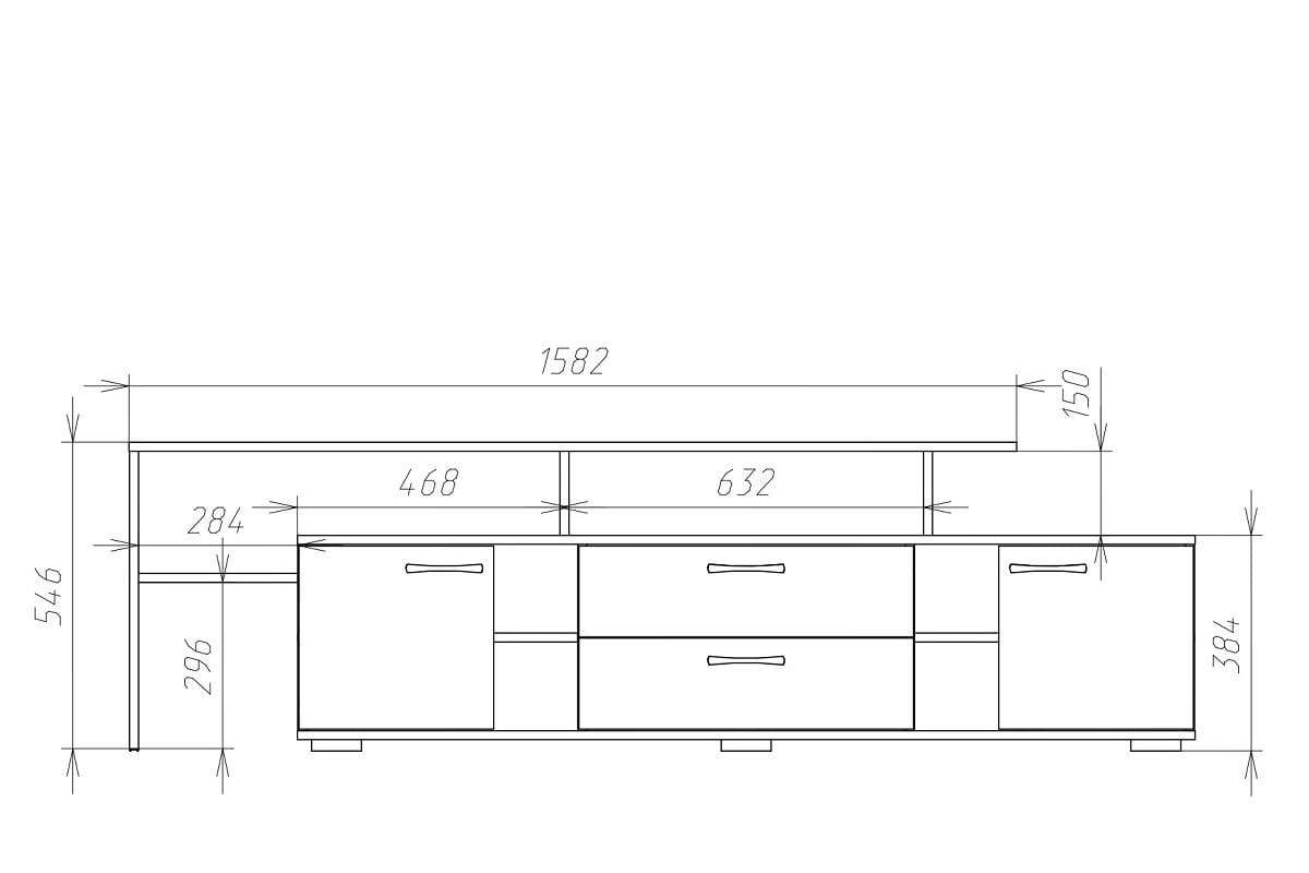 Фото с размерами ТВ тумбы Лада 4 для гостиных комнат