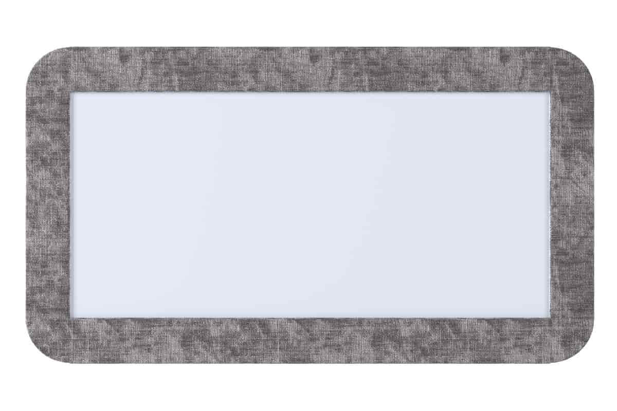 Фото прямоугольного зеркала Сонум Люкс обтянутое серой тканью