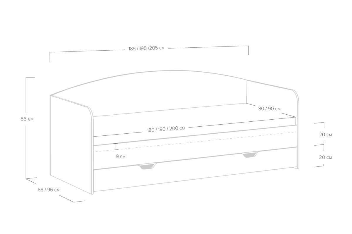 Схема размеров детской кровати Мартин