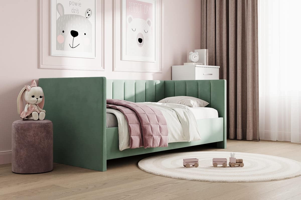 Alice детская односпальная кровать от 1 года с матрасом и постельным бельём в интерьере детской комнаты спальни