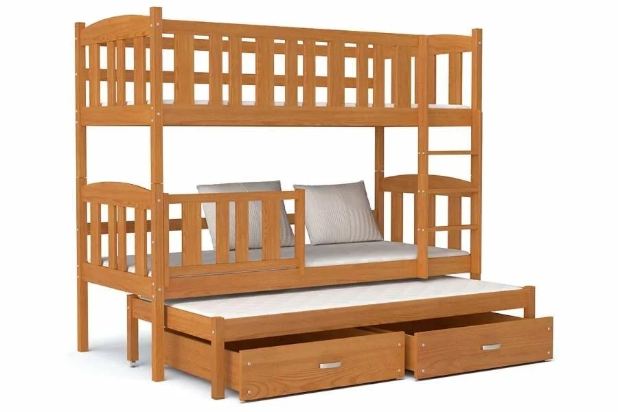 Деревянная детская двухъярусная кровать Нота 3 с третьим выездным спальным местом и ящиками