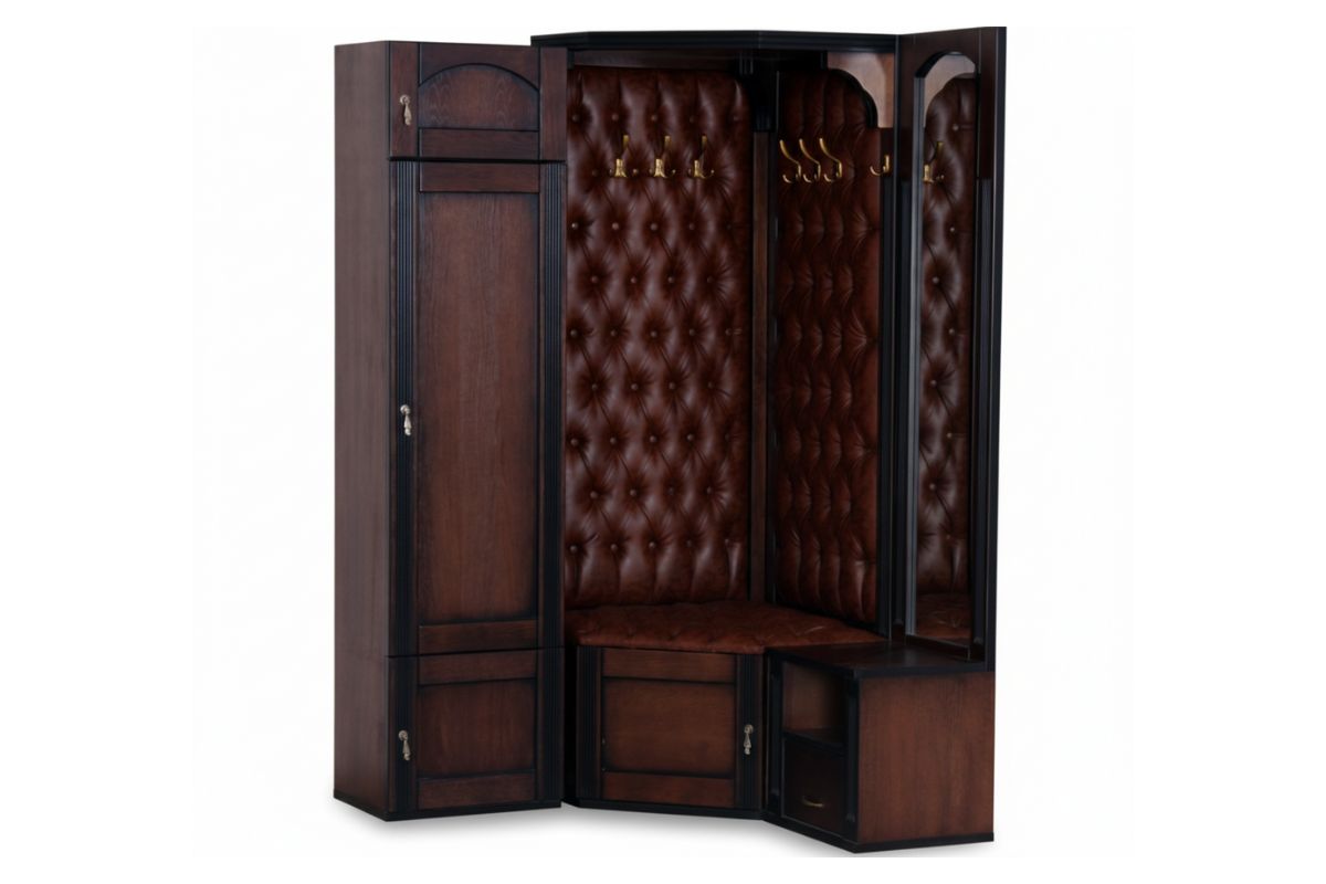 Угловая прихожая с мягким сидением Консул  с большим шкафом и вешалками — купить в Москве с доставкой по России