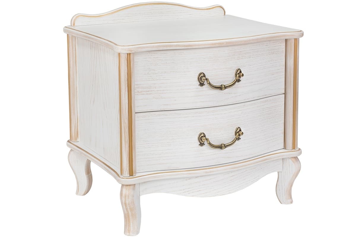 Золотая патина на белой прикроватной тумбе на изогнутых ножках Джульетта 2