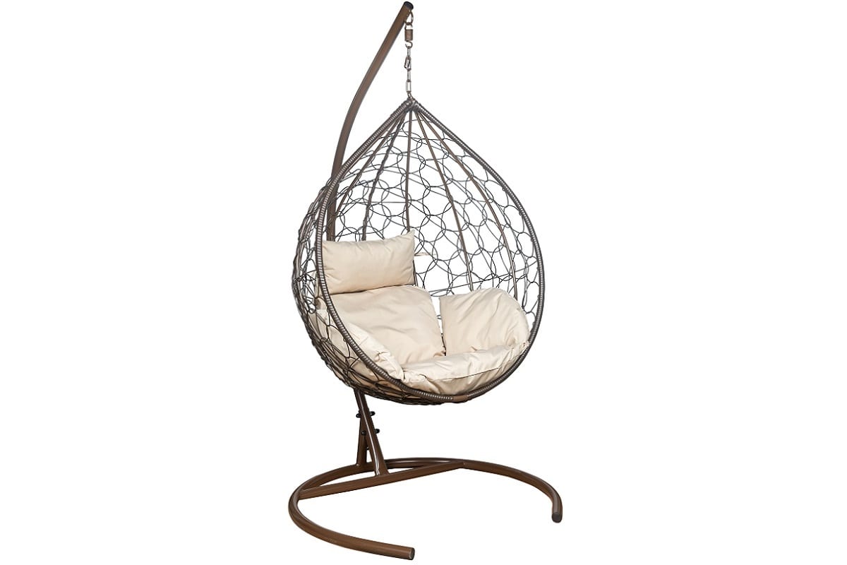Подвесное кресло Эва Лесет с коричневым каркасом и бежевой подушкой