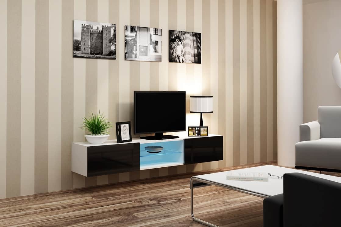 Подвесная тумба под ТВ Виго со стеклом в интерьере