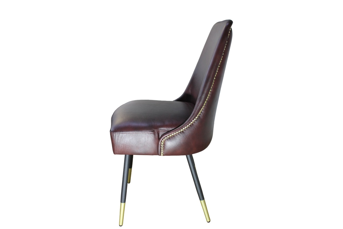 Кожаное кресло-стул Версаль с чёрными ножками с золотой патиной