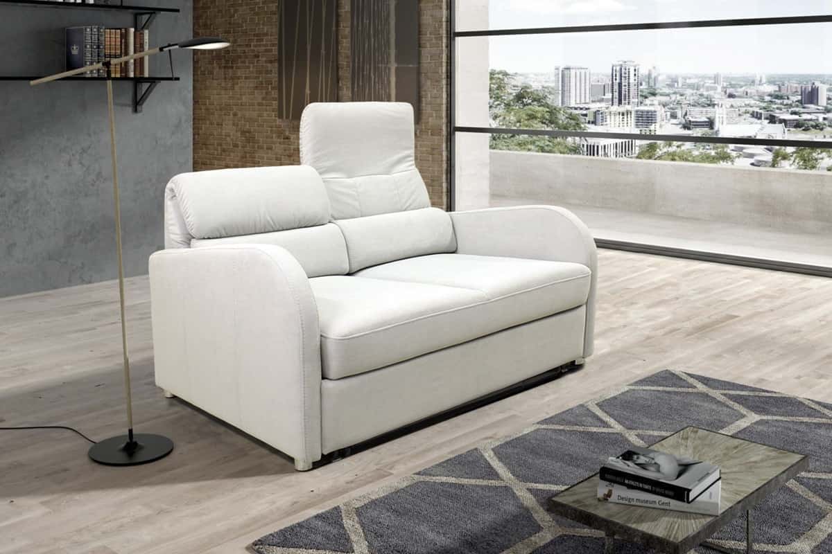 Белый маленький выкатной диван Лотос мини в интерьере гостиной