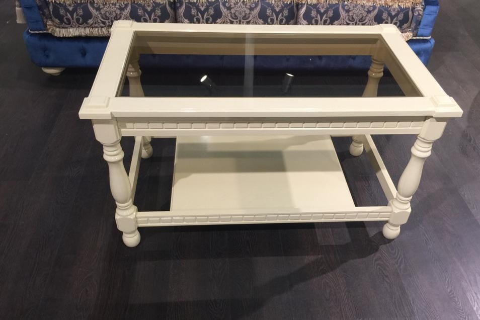 Журнальный столик Александрия со стеклом декор белый