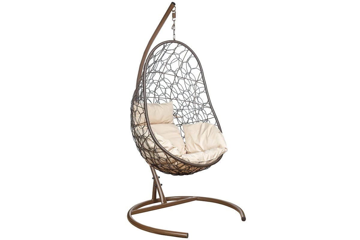 Коричневое подвесное кресло Ажур Лесет с бежевой подушкой