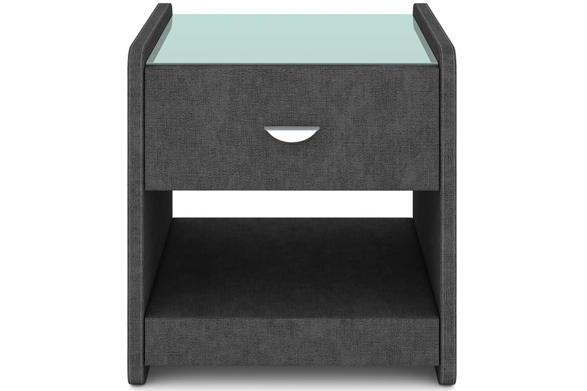 Серая прикроватная тумба Сонум Люкс 1 со стеклом и открытой полкой