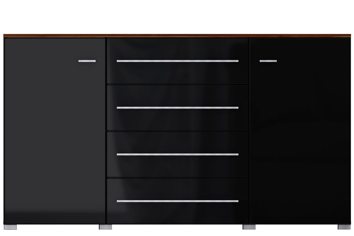 Черный большой комод Француз с длинными металлическими ручками