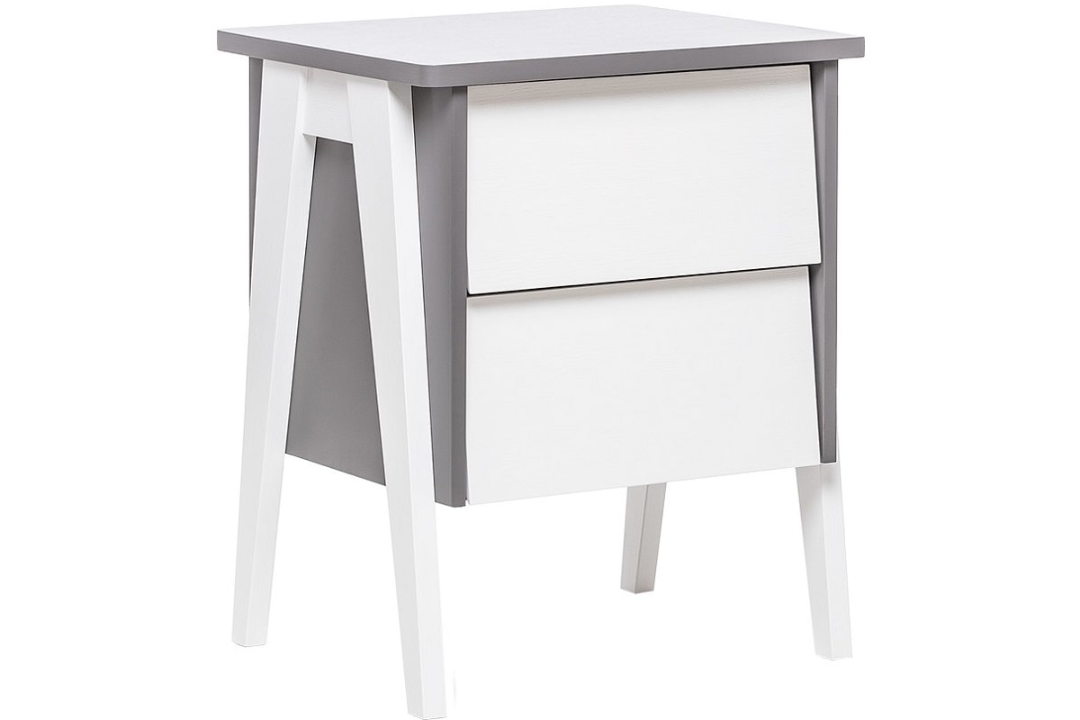 Дизайн молочный дуб и  серый ясень в прикроватной тумбочке Сканди с двумя ящиками