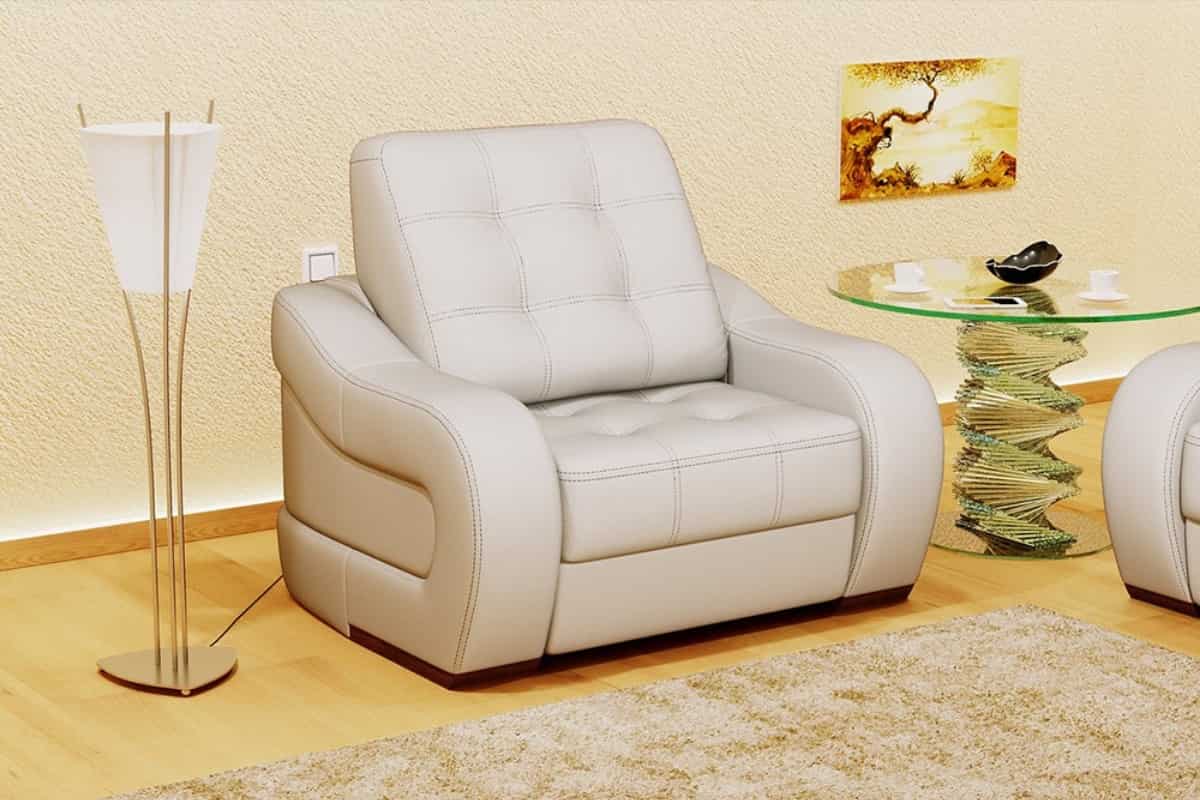 Белое кресло для отдыха Элара в интерьере гостиной комнаты