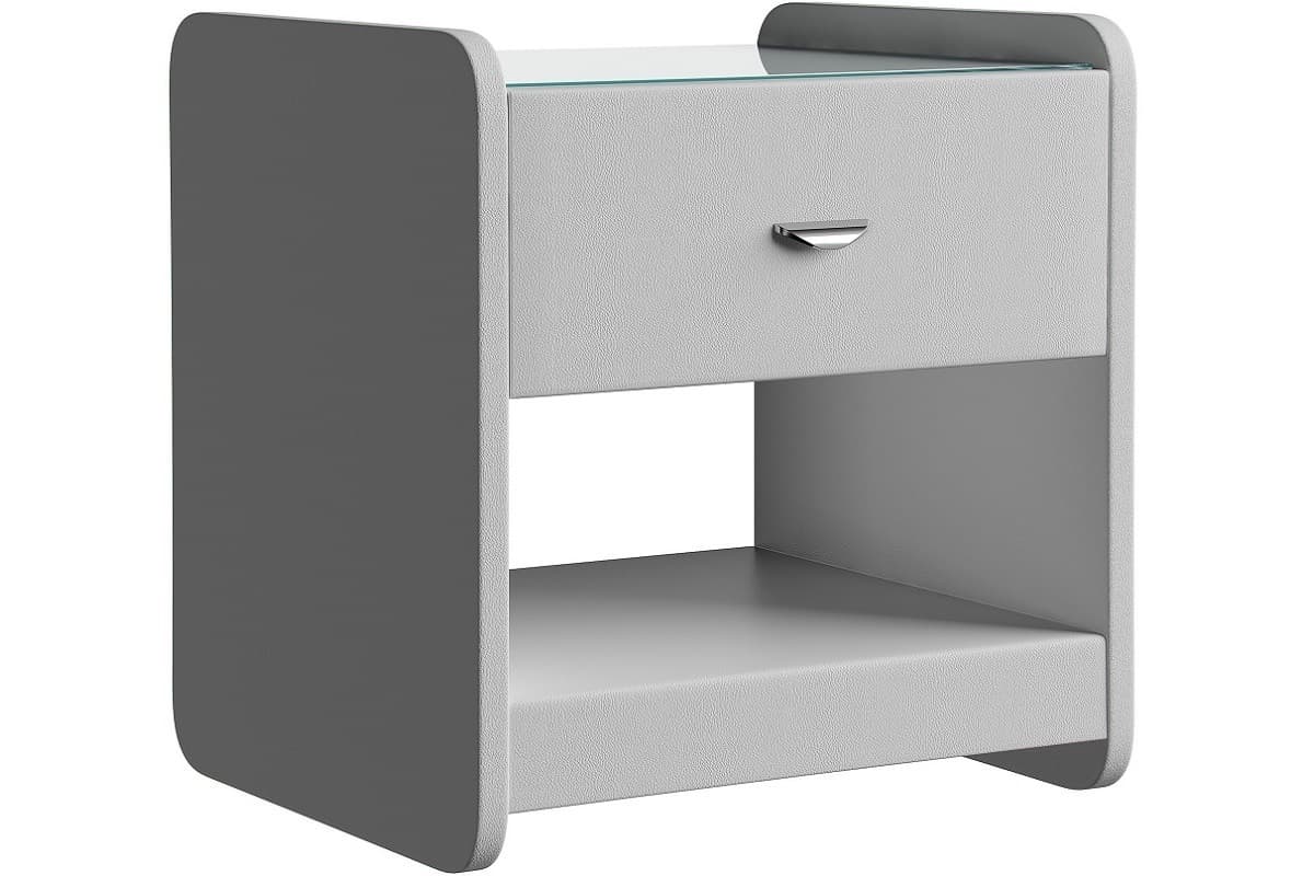 Фото светло-серой прикроватной тумбочки Сонум Люкс 1
