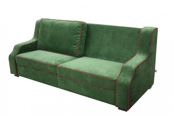 Диван еврокнижка Шервуд с широкими подлокотниками, фото в обивке зеленого цвета