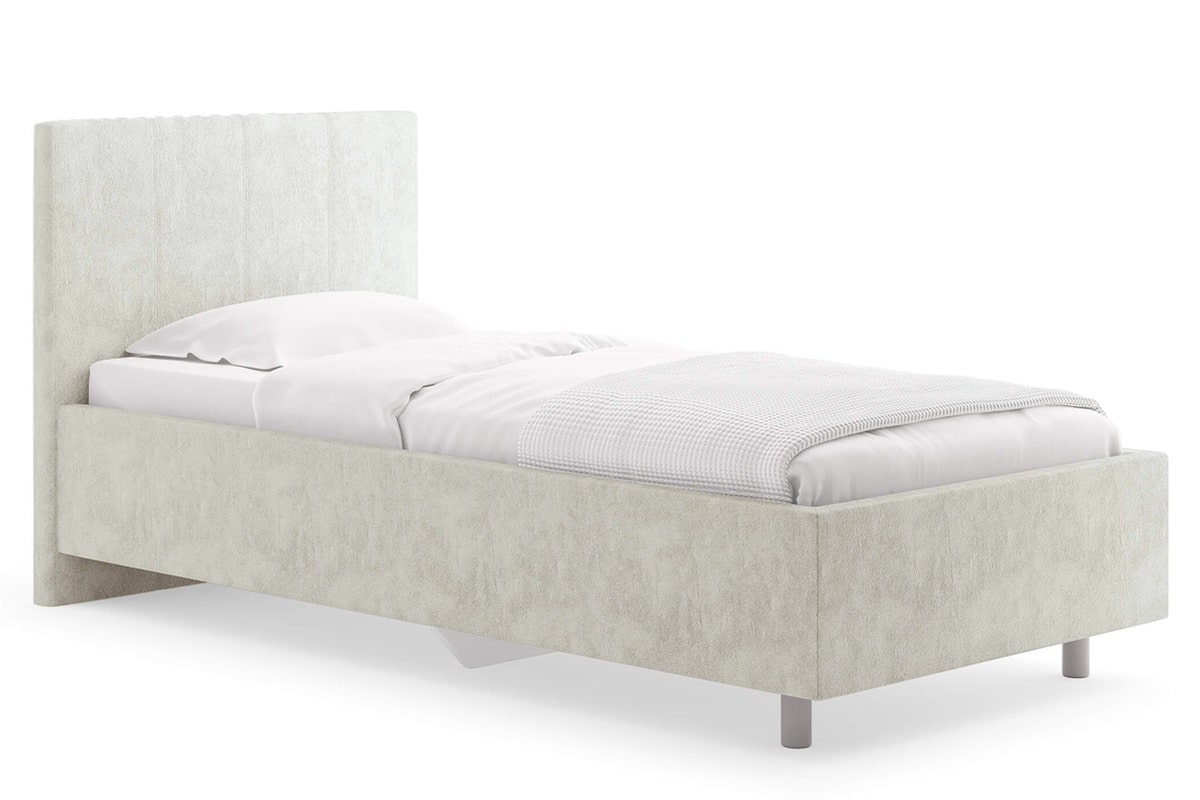 Кровать  односпальная 90х200 Прато с матрасом и ящиком в белом велюре