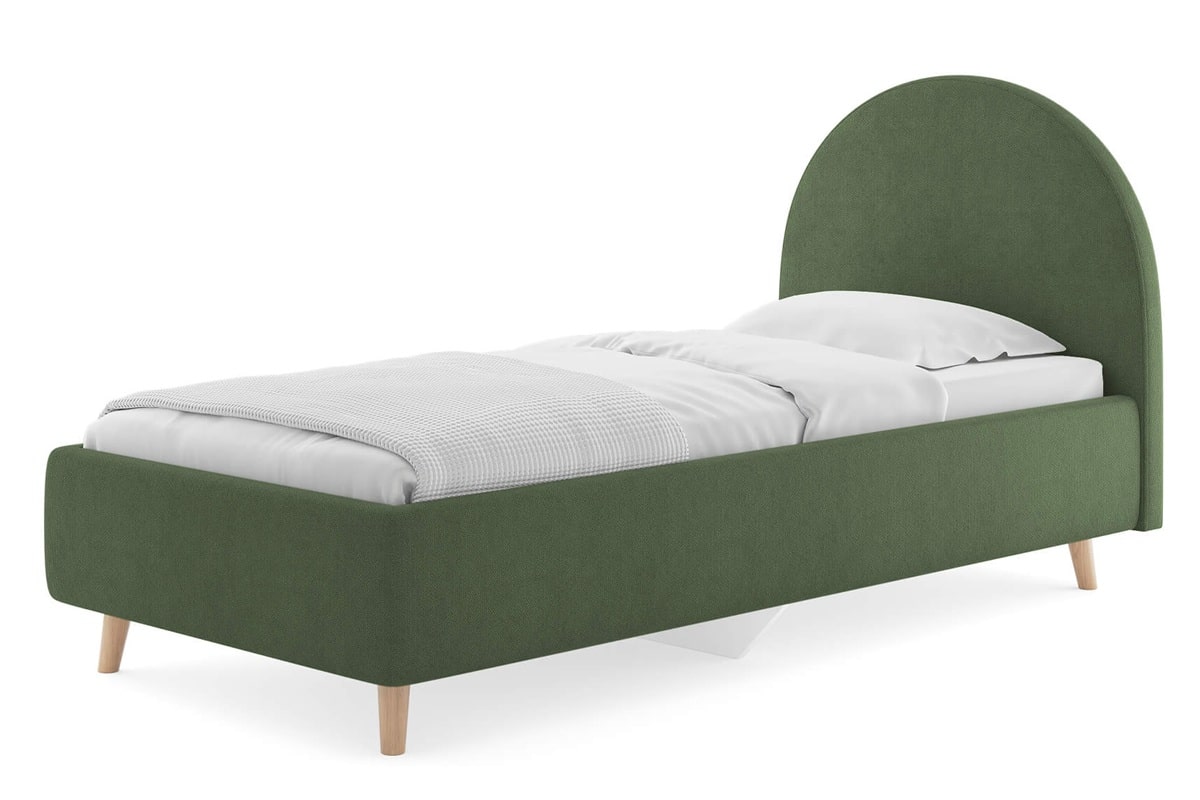 Зелёно-оливковая детская кровать с высоким изголовьем Рокси на ножках в скандинавском дизайне