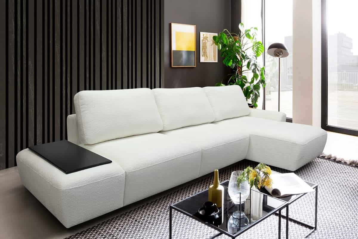 Угловой диван кровать Бостон с баром в интерьере гостиной