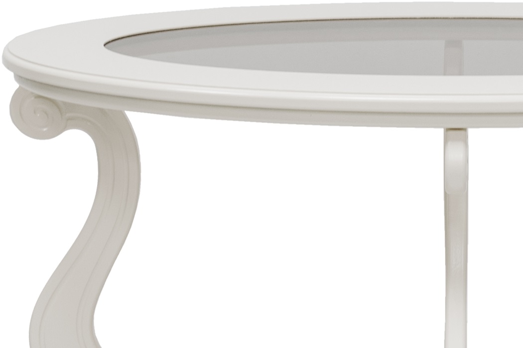 Декор столешницы и резьба ножки столика Виват Вайт со стеклом