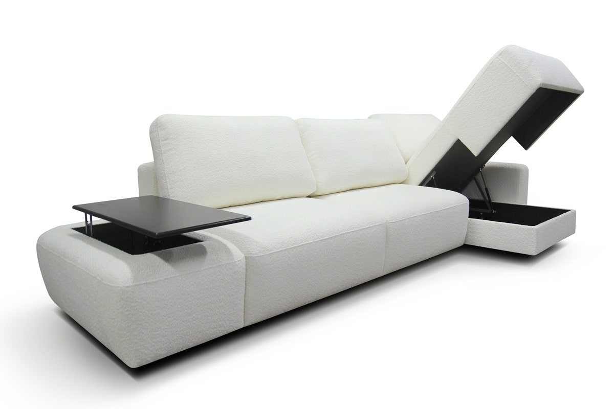 Белый угловой диван Бостон с баром и бельевым ящиком в оттоманке