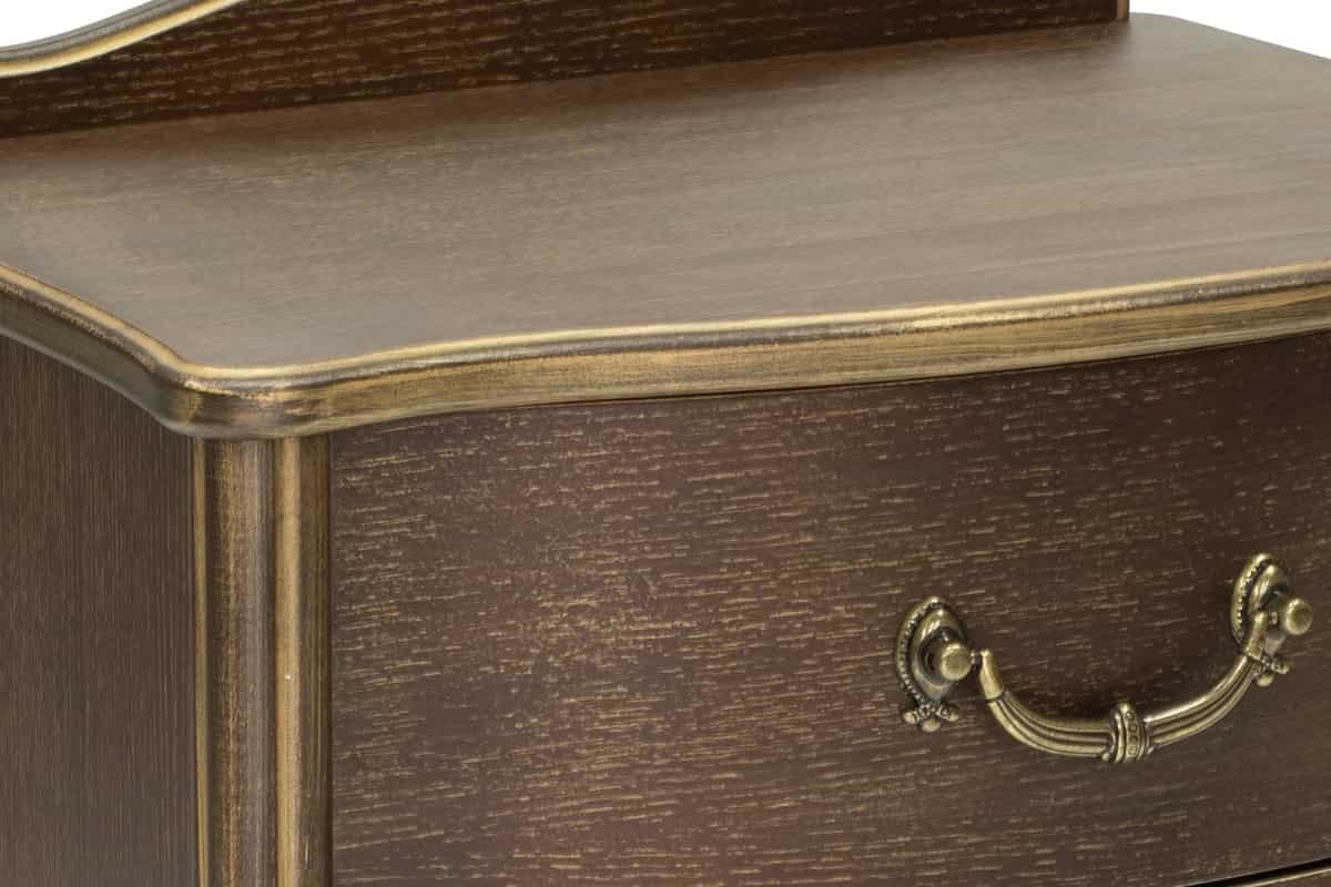 Декор золотая патина на прикроватной тумбе цвета орех Джульетта 2