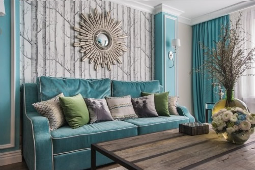 Диван кровать Шервуд голубой, фото в интерьере