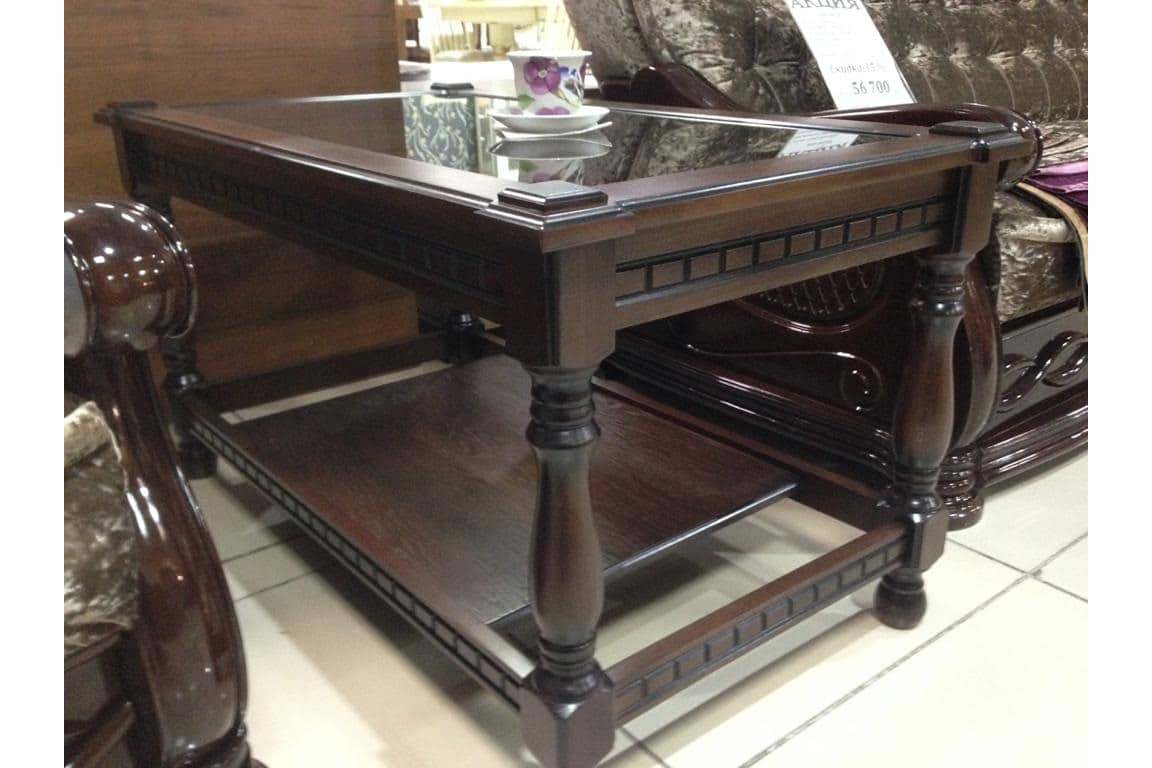 Журнальный стол Александрия со стеклом декор темный орех с чёрной патиной