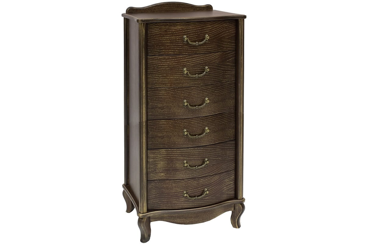 Комод Джульетта узкий 6 ящиков декор Орех с золотой патиной