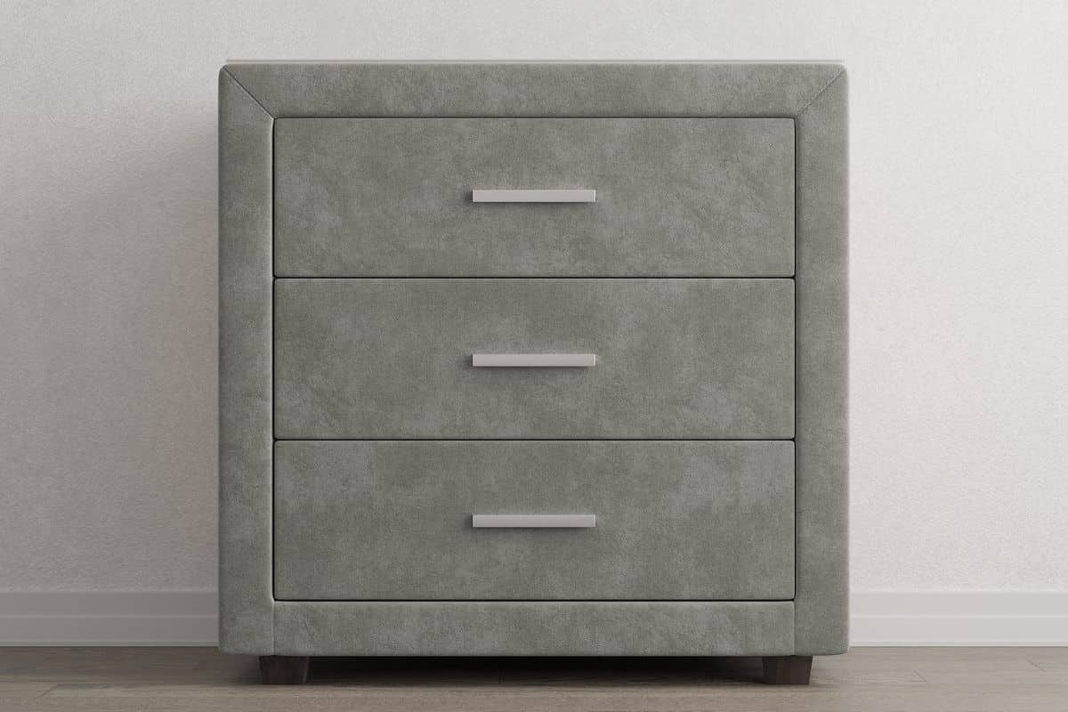 Тканевый комод Сонум серого цвета с 3 ящиками с ручками для спальни