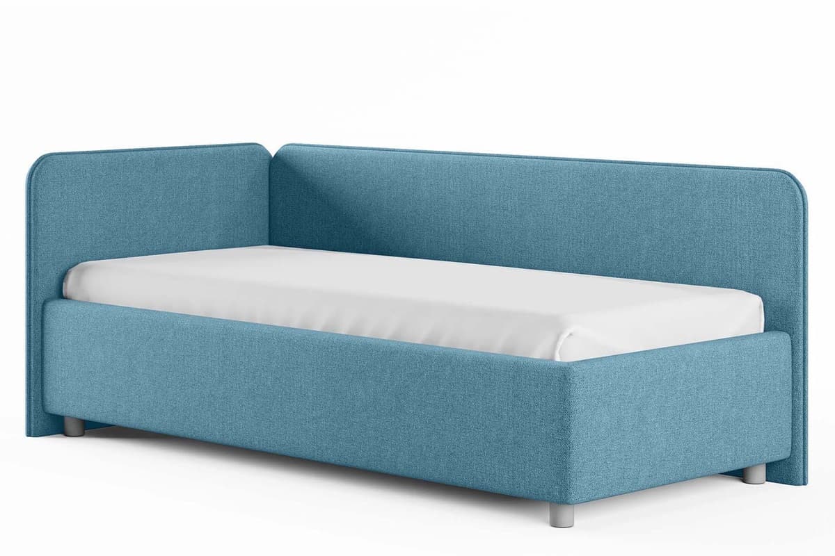 Фото детской кровати с матрасом Капри в велюре сине-голубого цвета