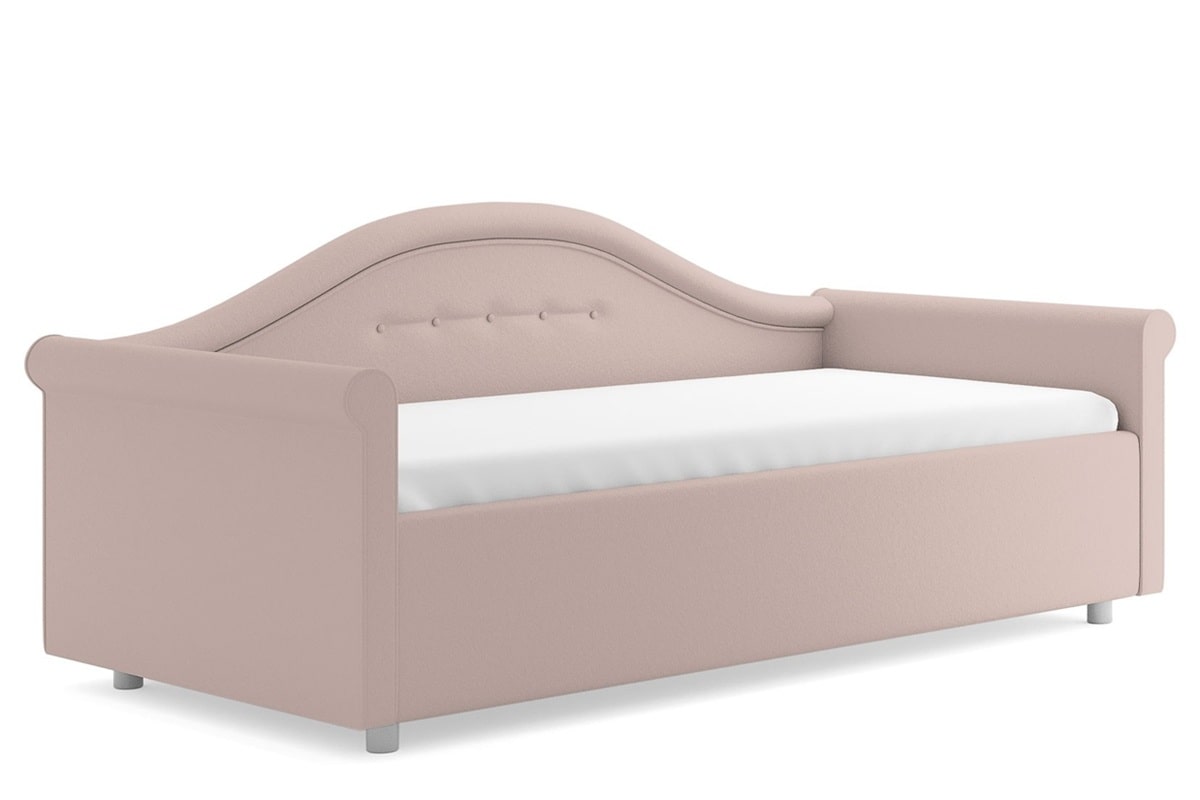 Детская кровать с ящиками и матрасом Мария в розовом велюре
