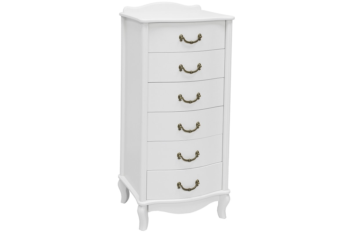 Комод 6 ящиков Джульетта узкий декор Молочный дуб