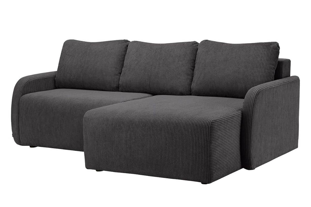 Угловой спальный диван Руби в современном дизайне в велюре графитового цвета