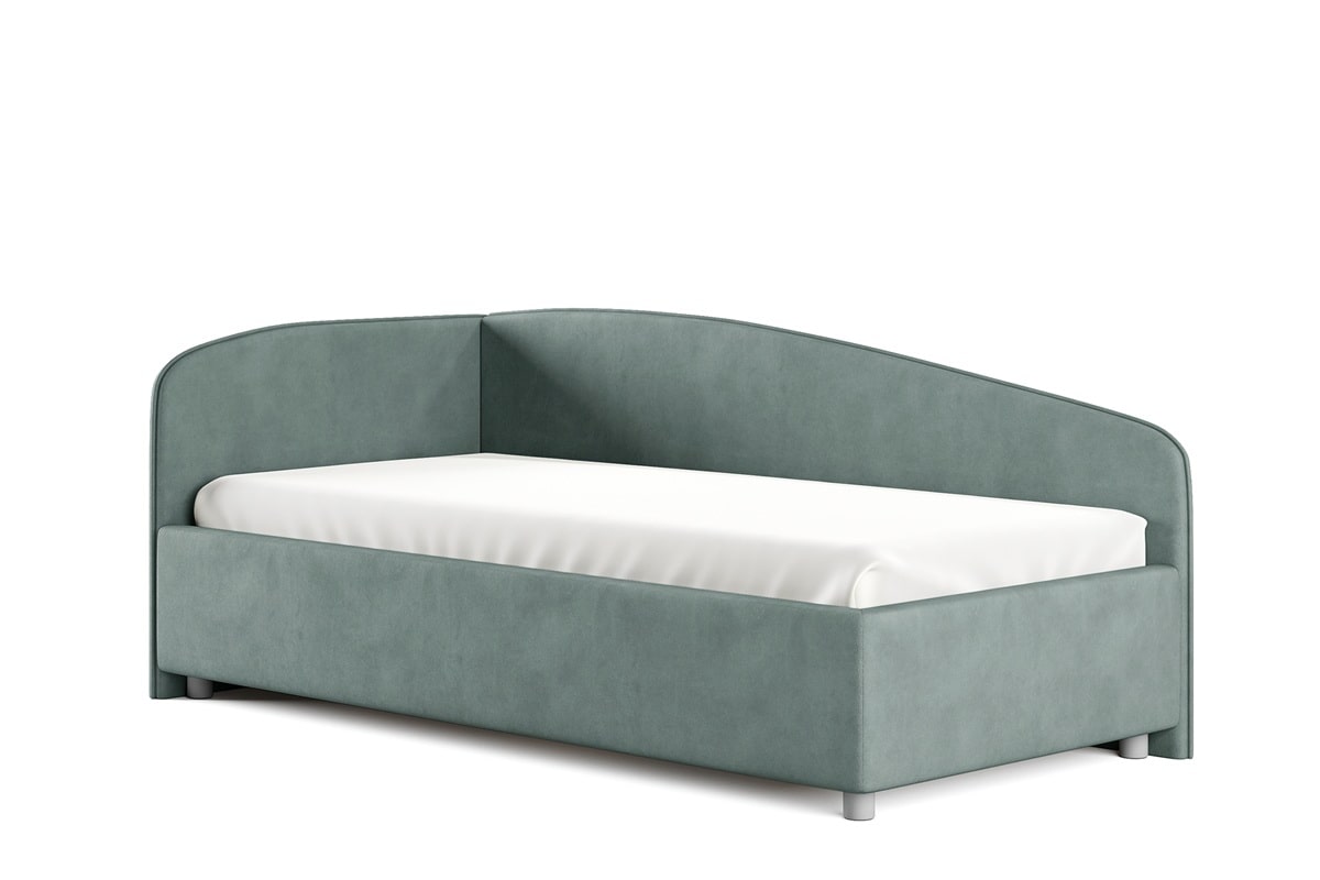 Детская кровать Паола в велюре серого цвета с мятным оттенком