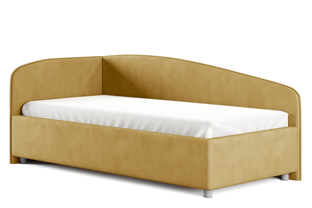 Кровать односпальная Паола с мягким изголовьем горчичного цвета