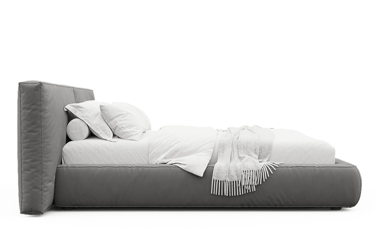 Вид с боку двуспальной кровати Латона 3 шириною 140 см с мягким изголовьем и матрасом