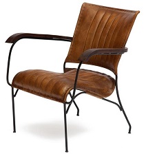 Кресло для отдыха Paganel с металлическим каркасом и мягким кожаным сидением в комплекте с банкеткой