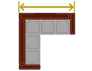 Обозначение длины кожаного модульного дивана с двумя кресельными секциями