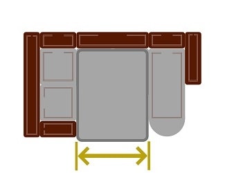 Обозначение ширины спального места П образного дивана с кресельной секцией и оттоманкой
