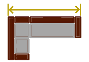 Обозначение длины углового дивана с кресельной секцией