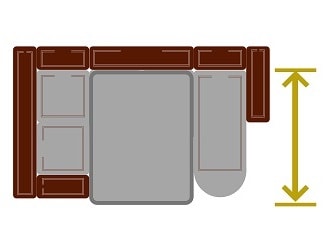 Обозначение длины модульного кожаного дивана с кресельной секцией и оттоманкой