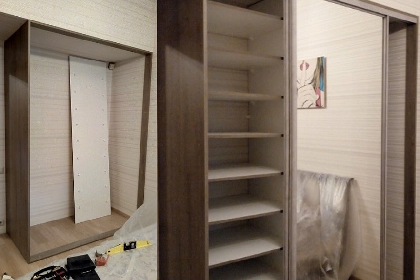 Процесс установки шкафа купе в спальне Процесс установки шкафа купе в спальне