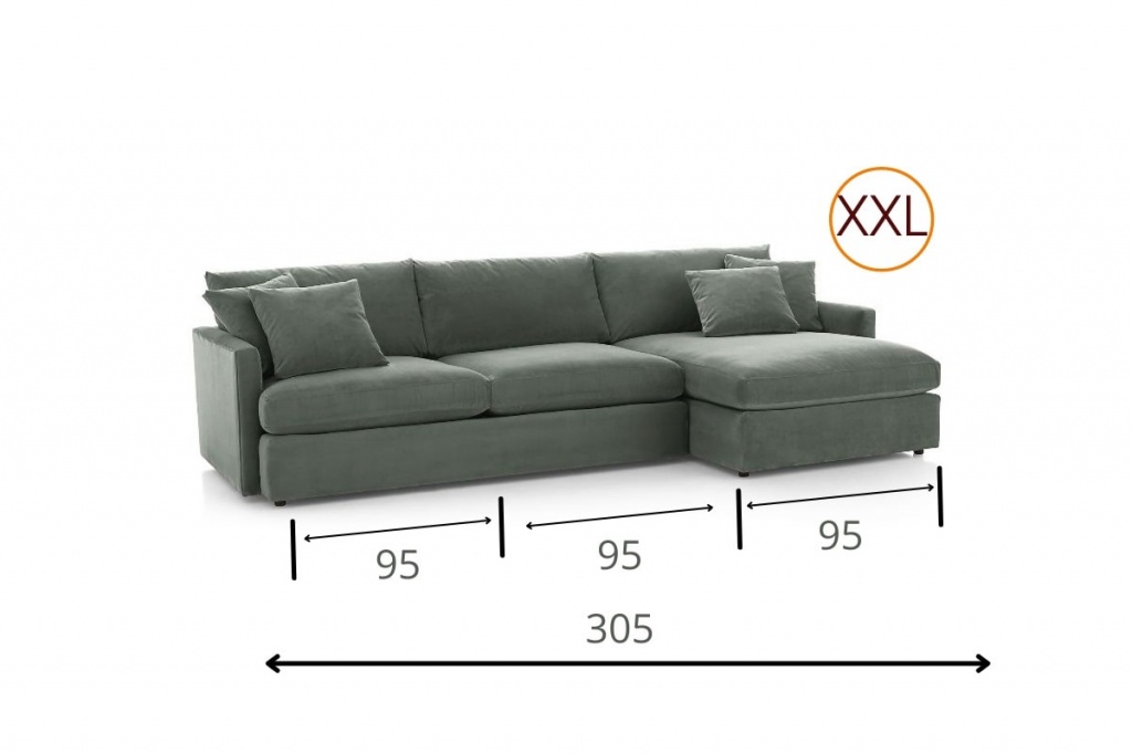 Фото с размерами углового дивана Стелф XXL с оттоманкой