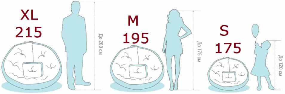 Фото размеров бескаркасного кресла трансформер Оустер