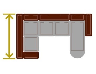 Обозначение глубины модульного дивана по кресельной секции