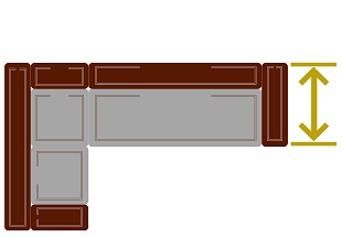 Обозначение глубины углового дивана с креслом по ширине сидения дивана
