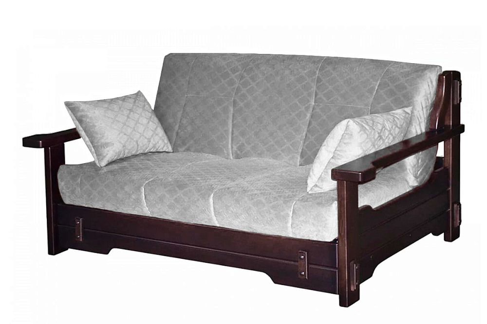 Диван аккордеон Япет с деревянными подлокотниками из массива бука в сером велюре — купить в Москве с доставкой